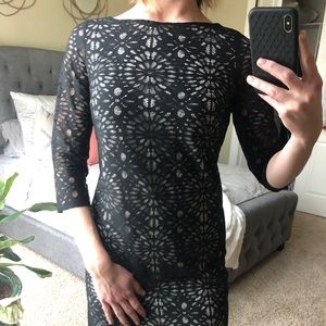 Boatneck Lace Overlay Cocktail Dress